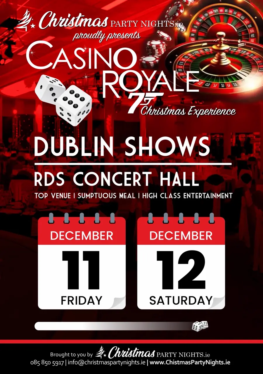 Casino Royale Christmas Experience poster: Dublin shows, RDS Concert Hall, Friday 11 and Saturday 12 December, tickets 129 euro per person