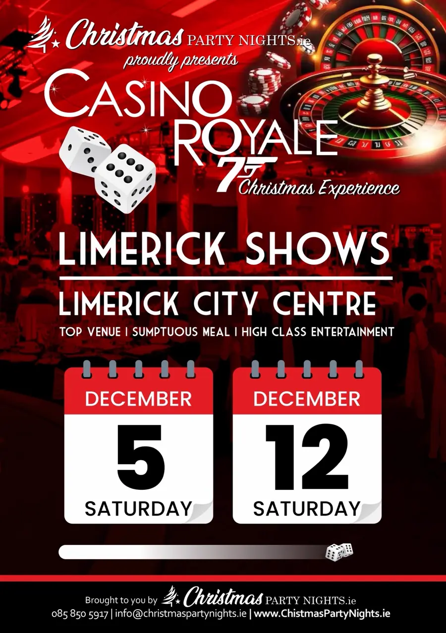 Casino Royale Christmas Experience poster: Limerick shows, Limerick City Centre, Saturday 5 and Saturday 12 December, tickets 99 euro per person